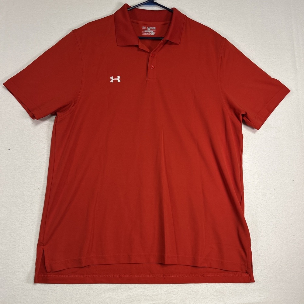 Under Armour Mens 2XL Red Heatgear Loose Short Sleeve Performance Golf Polo